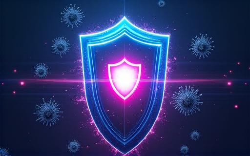 A digital shield deflecting incoming threats, symbolizing protection.